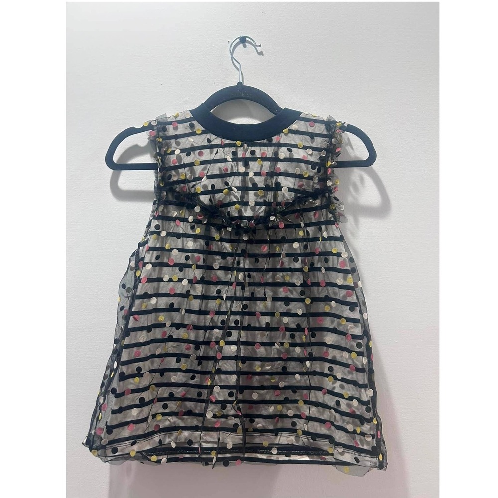 Maeve Anthropologie Felicia Label Top Women XS Black Multi Dot Tulle Ruffle